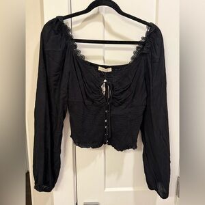 ILLA ILLA Black Smocked Lace Blouse